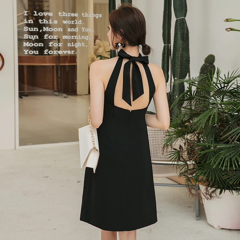 YIGELILA Autumn New Arrivals Black Dress O-neck Sleeveless with Bandage Dress A-line Solid Sleeveless Knee-length Dress 65256