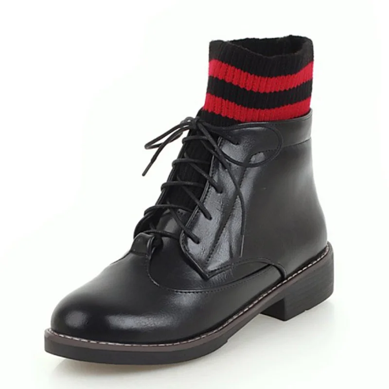 

KALENMOS Martin Boots Women Low Heel Lace Up Ankle Boots Platform Black Autumn Winter Booties Women Casual Biker Boot Size 34-43