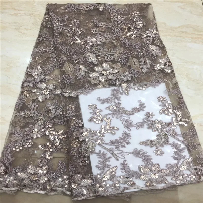 

2019 Latest Sexy French Embroidered Tulle Lace Africa Sequins Mesh Lace Fabric Sewing for Party Wedding Dress Top Quality 5yards