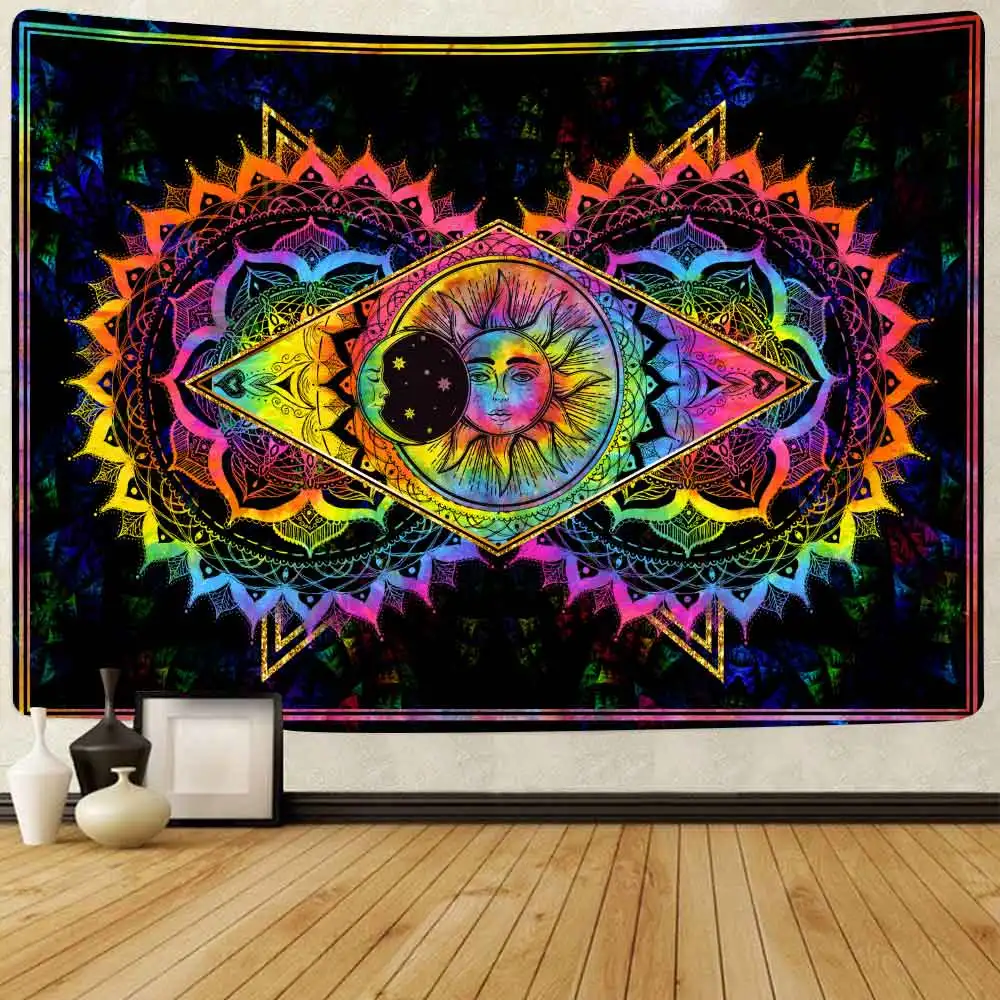 Simsant солнце и гобелен с Луной Psychedelic богемное искусство настенный для гостиной