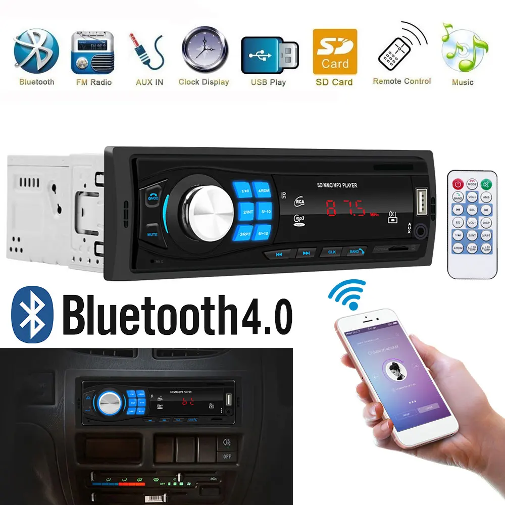 Универсальный Автомобильный MP3-плеер с Bluetooth SD MMC MP3-плеер Поддержка FM радио TF карта инфракрасный пульт дистанционного управления EQ звуковой эффект 12 В