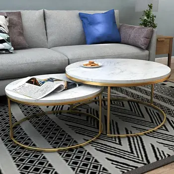 

Nordic style marble coffee table combination modern minimalist table living room light luxury wind iron leisure tea table