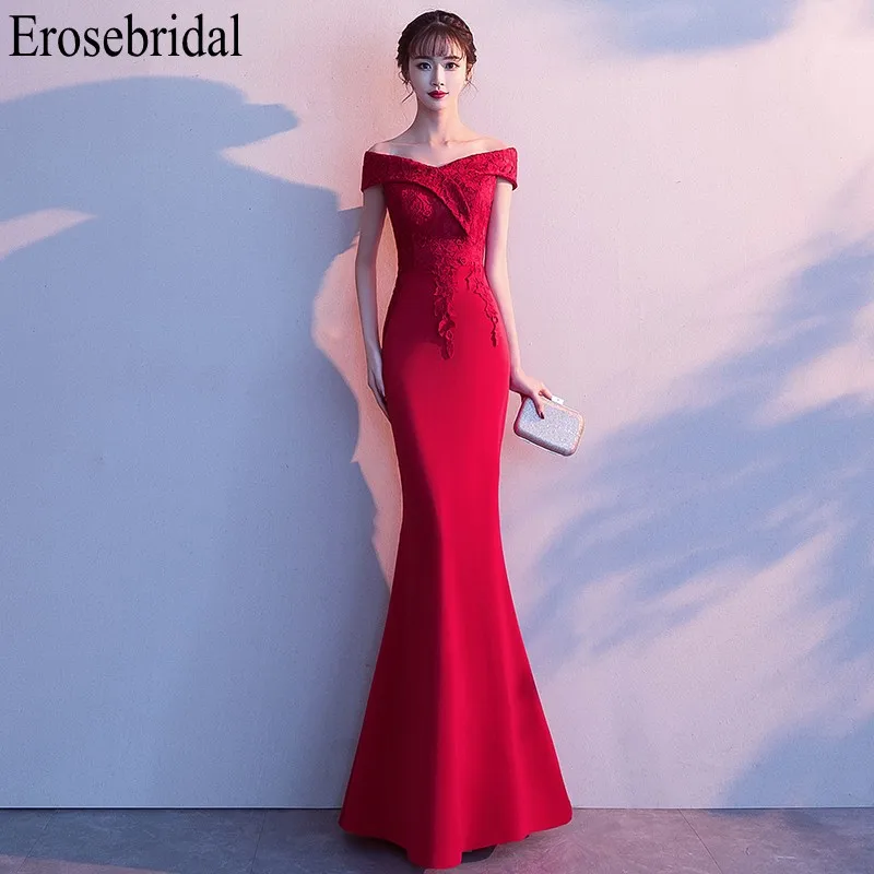 Erosebridal красное вечернее платье длинное с открытыми плечами кружевное элегантное вечернее платье для женщин на молнии сзади длинные вечерние платья