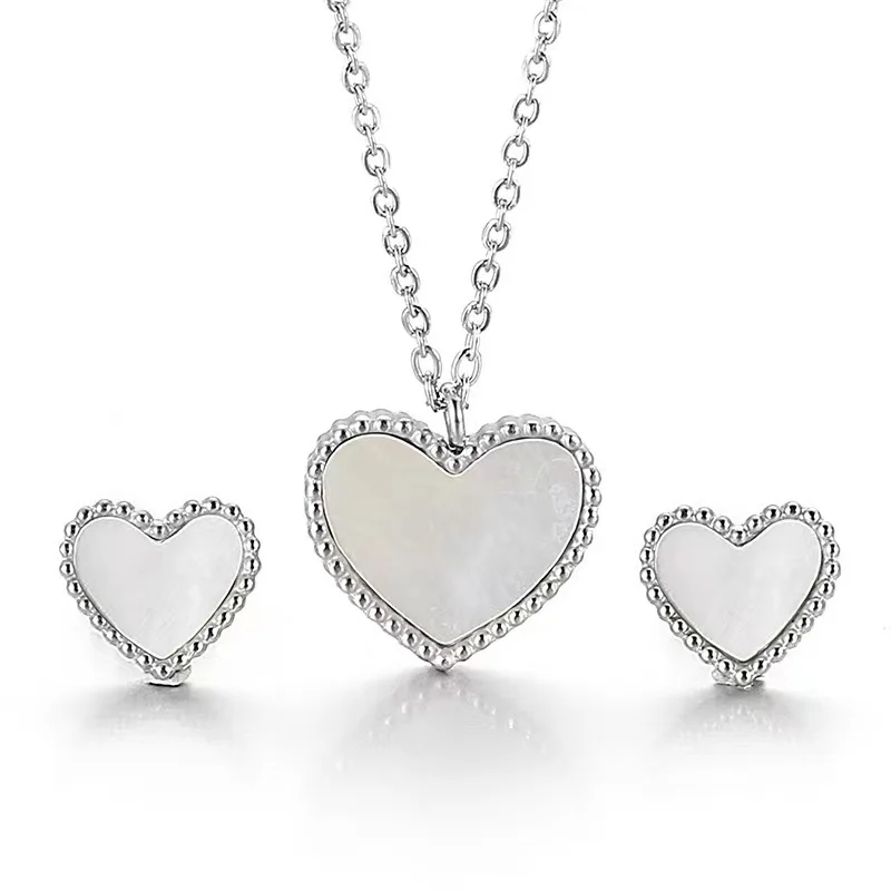 Shell Heart Necklaces Earrings Sets For Women Stainless Steel Gold Heart Earring Lover Choker - Image 3
