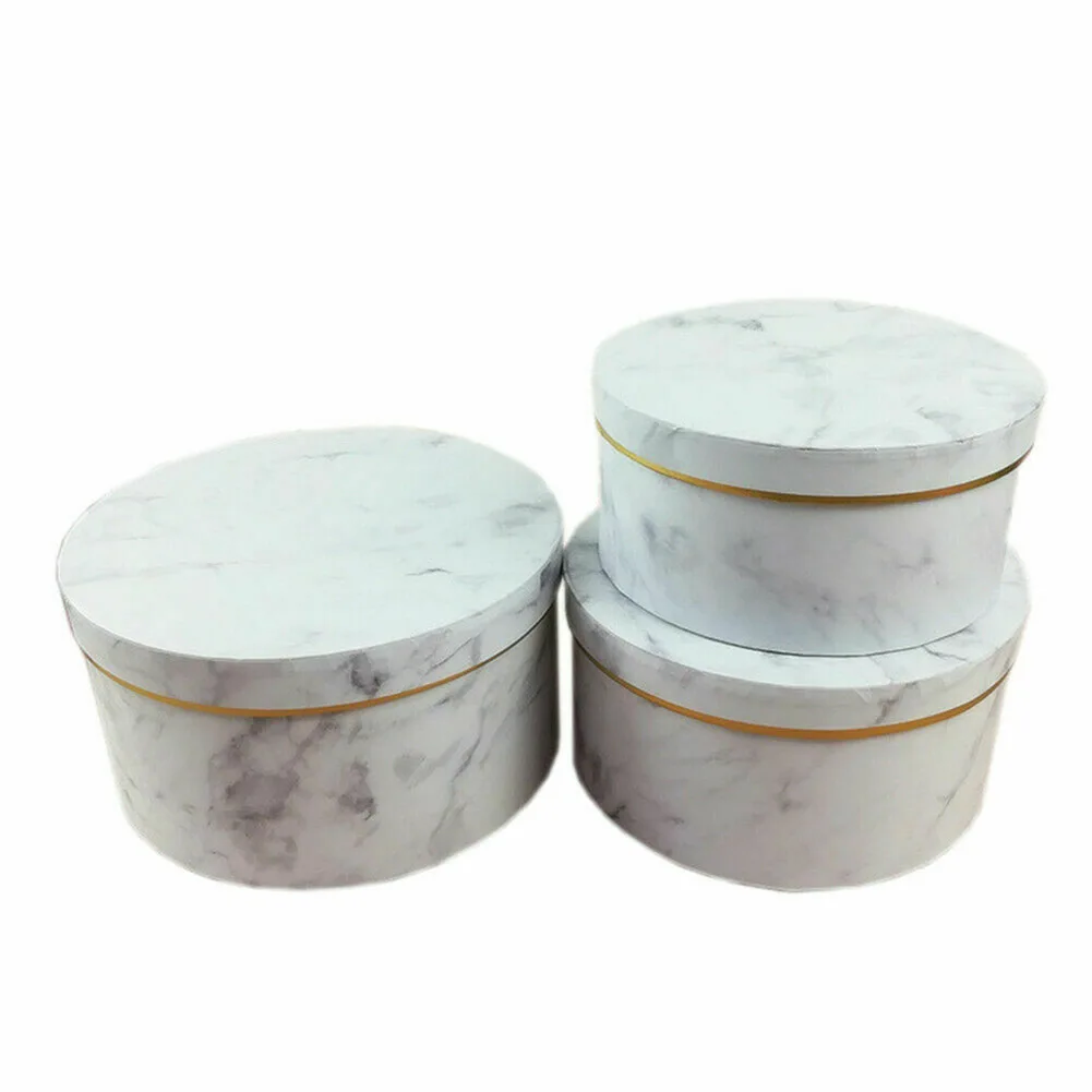 

3 Pcs Florist Flowers Gifts Box Marble Pattern Round Packing Case for Wedding Party FP8