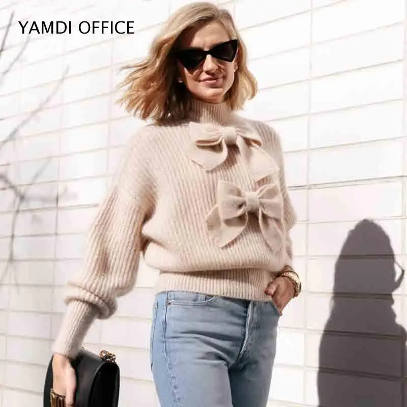 YAMDI женская одежда Новинка Осень Зима bodycon лук шикарные свитера белая водолазка Подиум высококачественный пуловер Джемпер женский