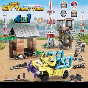 

395pcs 4 in 1 Jedi Survival Game City Police friends Building Blocks PUBG Soldier Weapon Bricks Toys for Children