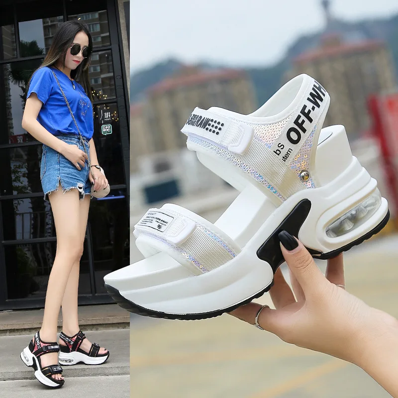 

2019 New Style Summer Korean-style Thick Bottomed Students Elevator Sandals Women's Versatile chao wang Red Celebrity Style Hara