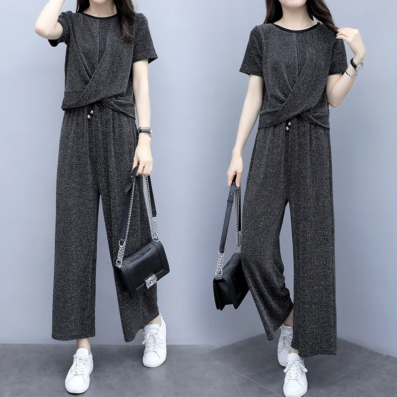 

2019 Summer New Style Large Size Dress Fat Mm Plus-sized Loose-Fit Slimming Fashion Cover Meat Loose Pants Set
