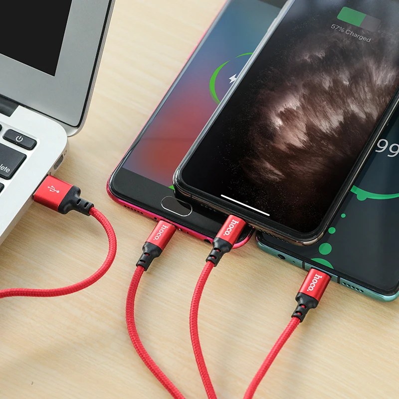 HOCO 3 в 1 USB кабель зарядного устройства для iPhone 11 Pro X XS Max XR 7 8 Android Micro USB кабель type C для samsung S9 Xiaomi Быстрая зарядка