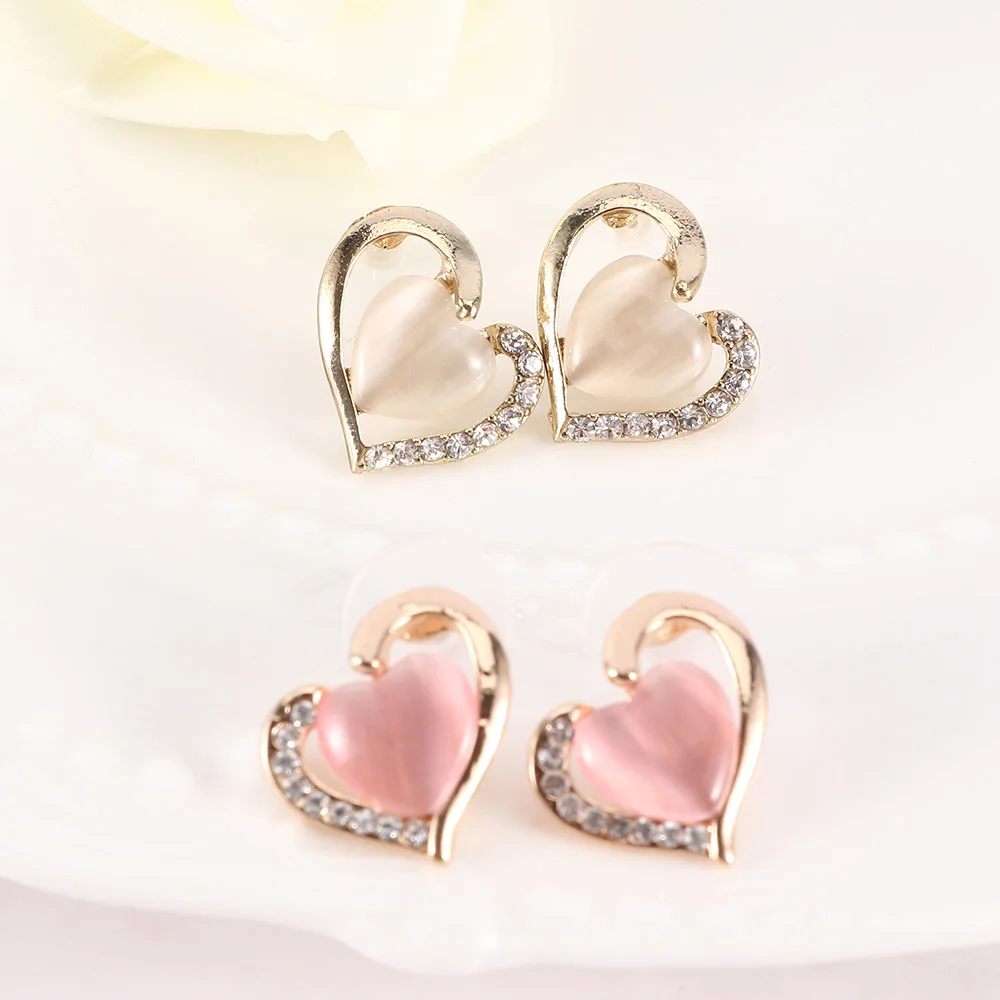 Elegant Women Alloy Heart-Shaped Ear Stud Earrings Ornament Jewelry Accessories