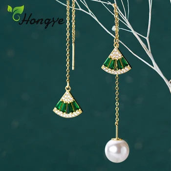 

Hongye New Stylish Fan Charm Silver Ears Hook Women Long Tassel Drop Earrings Exquisite Party Shell Pearl Bijoux Fashion Vintage
