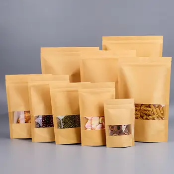 

100pcs Kraft Stand Up Pouches, Zip Lock Stand Up Bags With Matte Window, Reusable, Heat-Sealable, 5.9×8.6 Inches