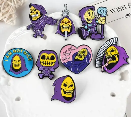 9 стилей Skeletor фиолетовый капюшон эмалированная булавка мастера Вселенной значок брошь сумка Одежда лацкан булавка классический мультфильм ювелирные изделия