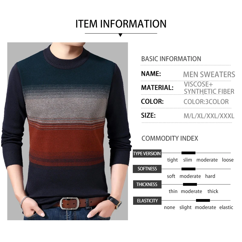 Popular Sweater Men Patchwork Knitted Pullover Men Autumn Winter Warm Slim Fit Sweaters O-Neck Pull Homme Brand Clothes