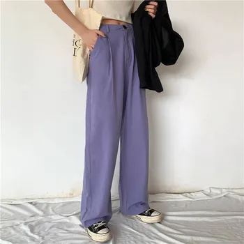 

2020 spring women elegant long loose pants vintage lady high waist wide leg pants female casual street pants bottoms