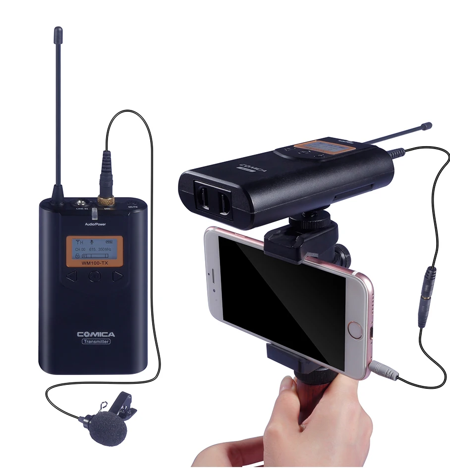 Comica CVM-WM100 UHF 48 каналов беспроводной петличный микрофон Lavalier система Комплект для Canon Nikon DSLR камер и смартфонов и т. Д