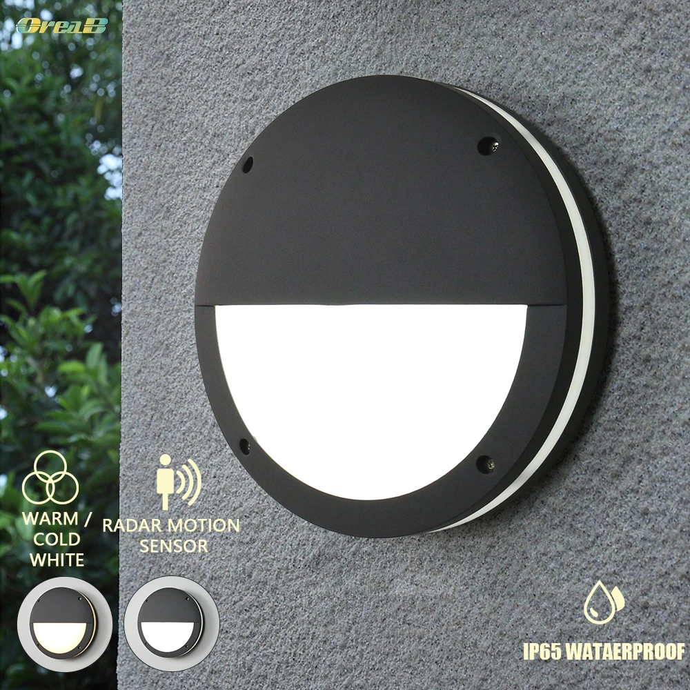 European 12w Modern Wall Lights Outdoor With Radar Sensor Ip65 Waterproof Exterior Led Wall Sconce Light Lamp Light Control New