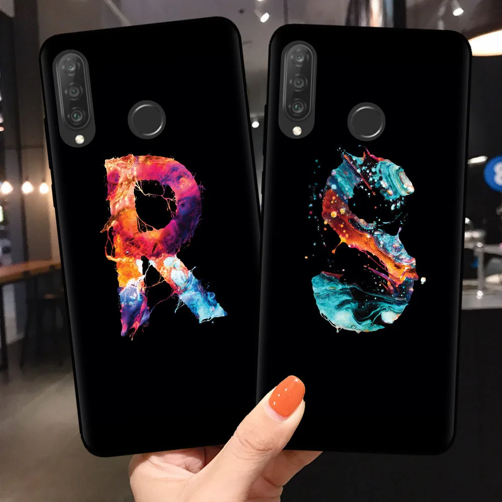 Чехол для телефона с именем на заказ Huawei P10 P20 P30 Lite Pro Роскошный Матовый Черный