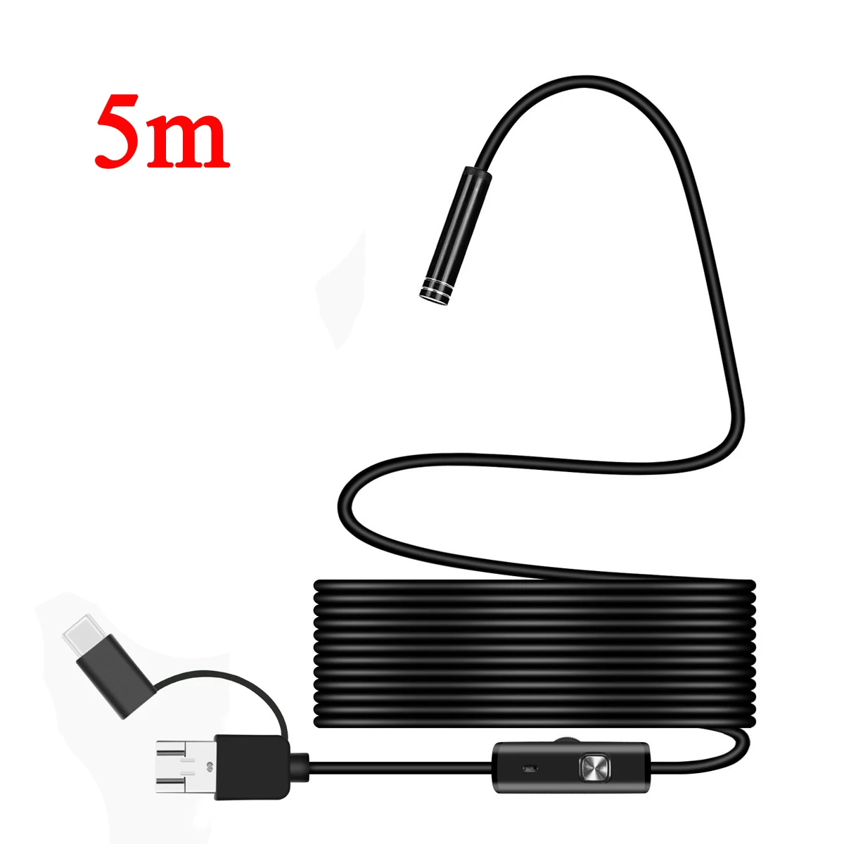 7 мм эндоскопа USB/Тип-C/Micro USB 3-в-1 Endorscope Камера гибкий IP67 Водонепроницаемый инспекциионный бороскоп Камера для Android - Цвет: 5m