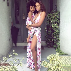 Roupas combinando mãe e filha, vestido estampado floral de algodão, roupas de família e mãe, moda mãe e filha, novo, 2021