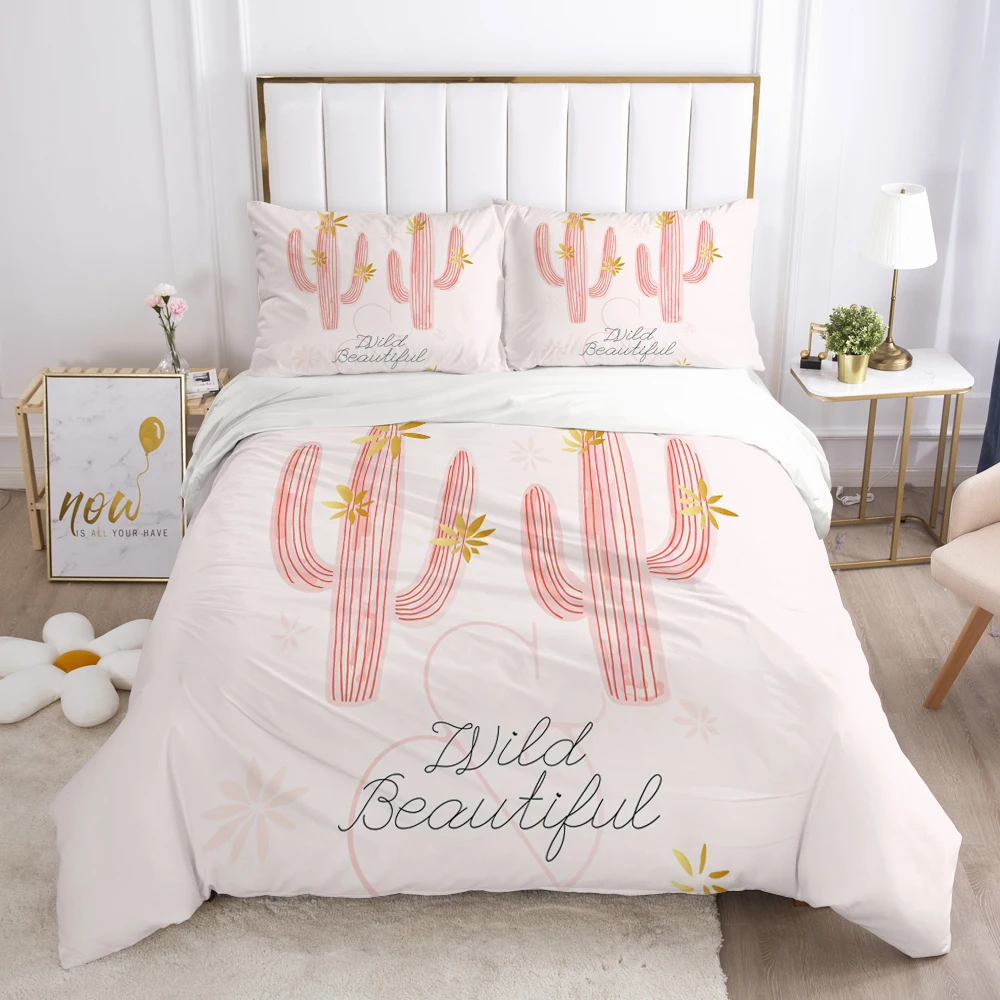 

Luxury Bedding Set 3D HD Printed Duvet Cover Set Pillowcases Comforter Quilt Blanket Cover Queen/King Pink cactus
