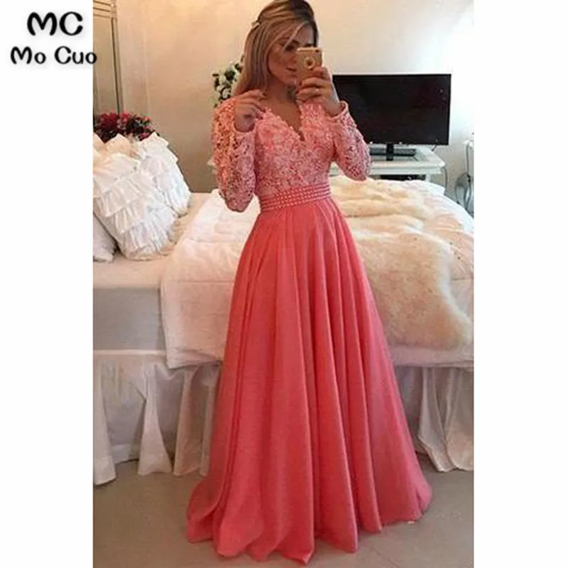 2021 Coral Evening Dress A Line Lace 