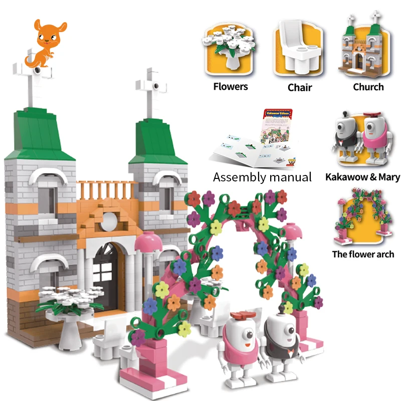 

Kakawow Serial Church Wedding Big Size Model Building Blocks Marble Run Cartoon Figures Construction Toys For Children's Gift