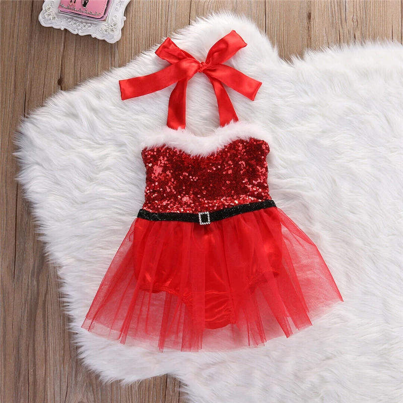 0-3Y платье для маленьких девочек; Одежда для новорожденных девочек; Комбинезоны платья; одежда Санта-Клауса; комбинезон с блестками; Рождественский Костюм