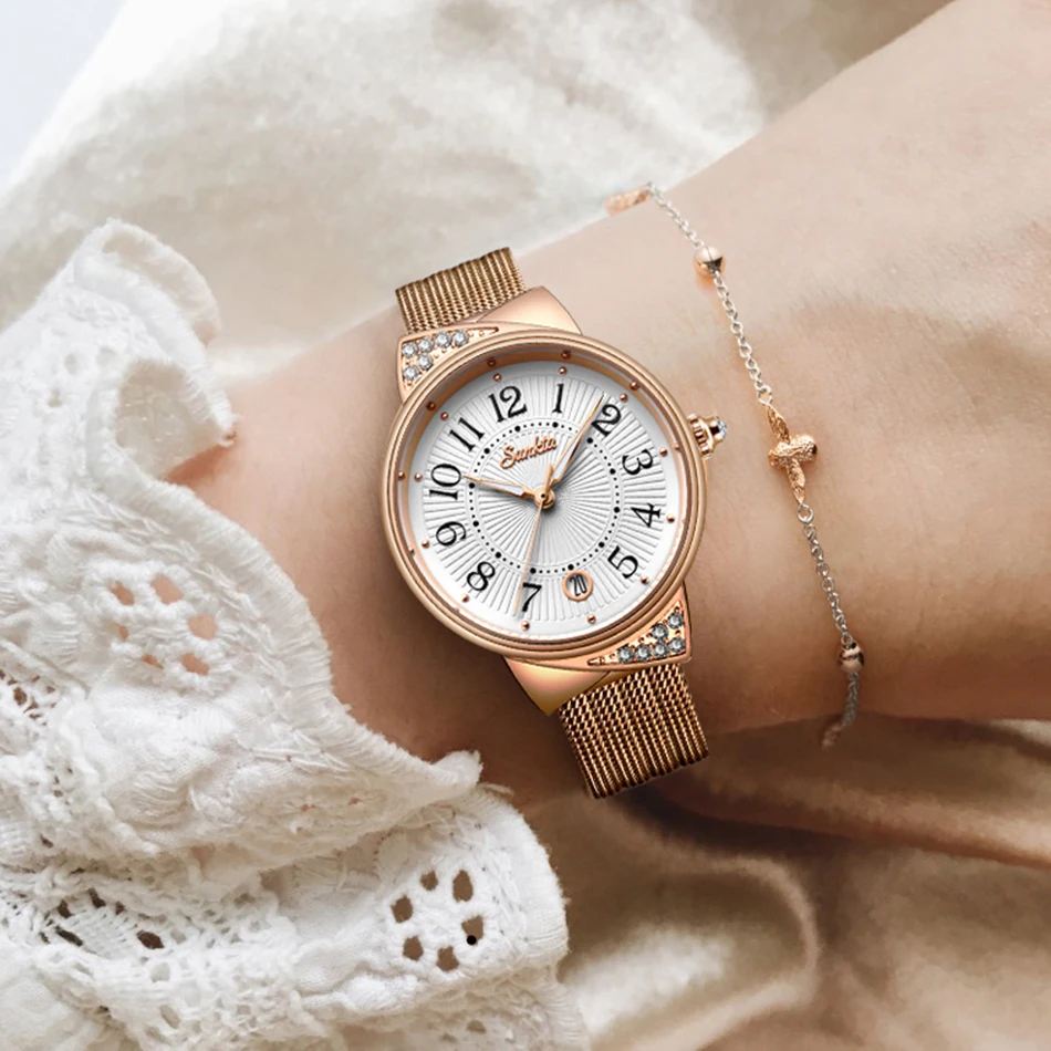 SUNKTA, женские часы, Лидирующий бренд, Роскошные, для девушек, с сетчатым ремешком, ультратонкие часы, нержавеющая сталь, водонепроницаемые часы, кварцевые часы, Reloj Mujer
