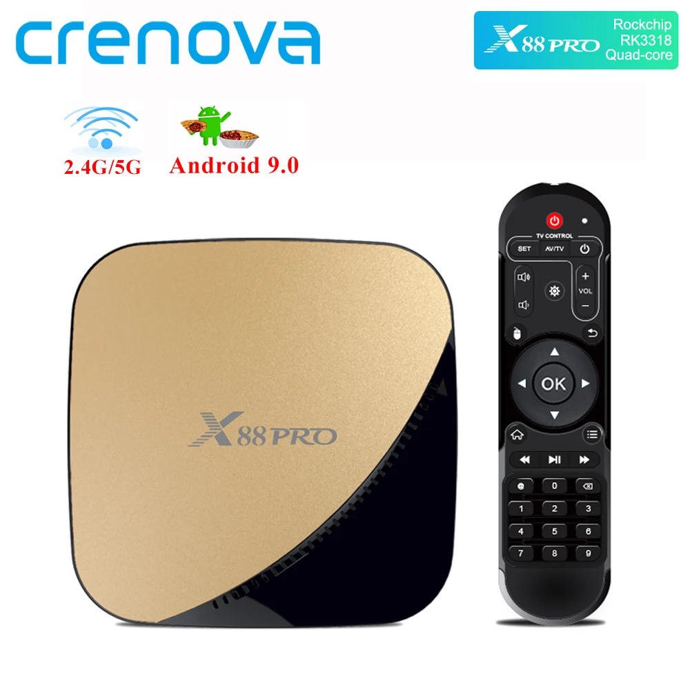

Crenova X88PRO TV Box Android 9.0 4GB RAM 64GB 32GB RK3318 Quad Core Wifi 4K Penta-core Mali-450 Smart Set Top Box
