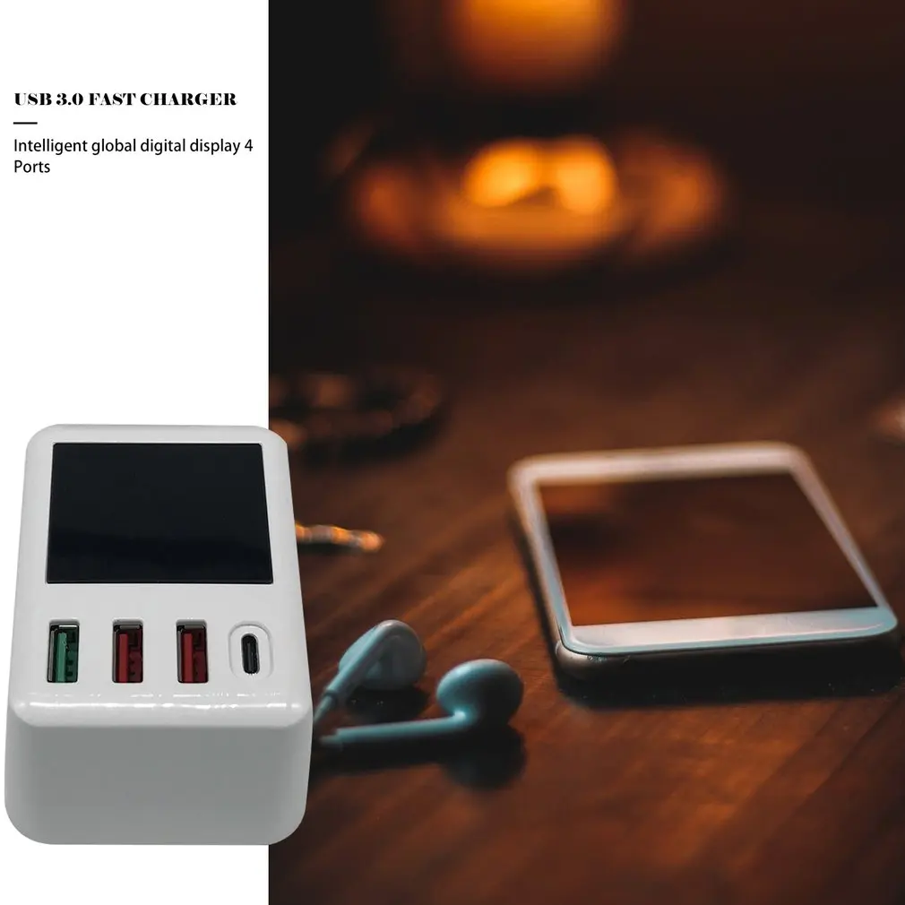 Mobiele Telefoon Oplader 4 Poorten USB Digitale Lcd-scherm смартфон планшет Opladers type-C lader US/EU/UK/AU штекер