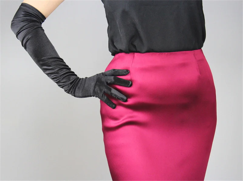 Шелковые перчатки женские 58 см эластичные шелковые атласные темно-красные бордовые длинные солнцезащитные перчатки 3-SCJH58