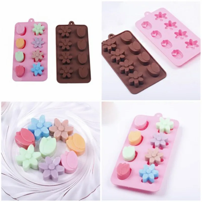 

Fashion Mould Wax 8 holes Chocolate Tulip Daisy Flower Ice Cube Tray Craft Silicone Silicone mold