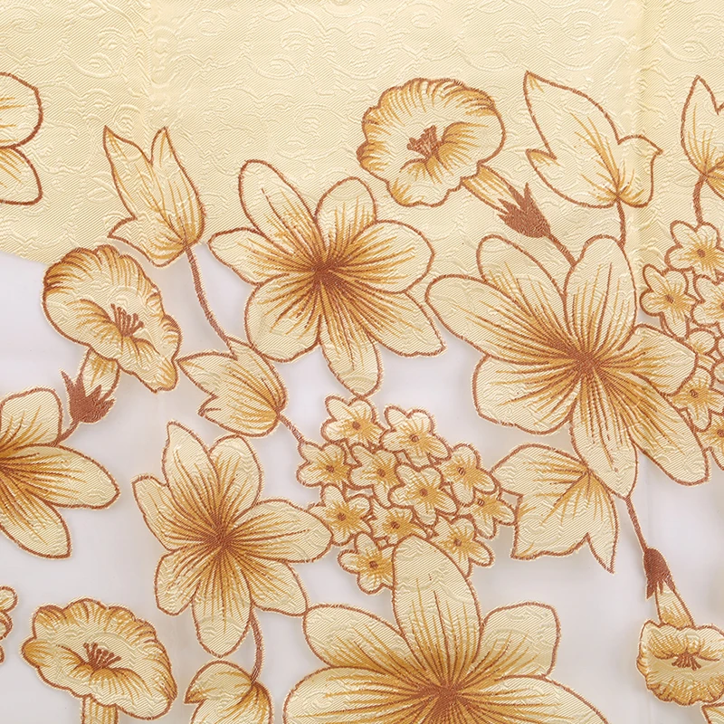 cream color Lily Flower Printing Window Curtain Half Shading House Decorative Sheer Drape Flower Window Curtain - Цвет: cream color