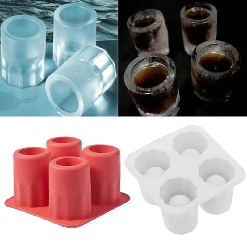 

2019 New Fresh Ice Cube Tray Mold Makes Shooters Ice Cube Shot Glass Freeze 4 Cup-shaped Rubber Bar Bear Mold Tool 4 Colors
