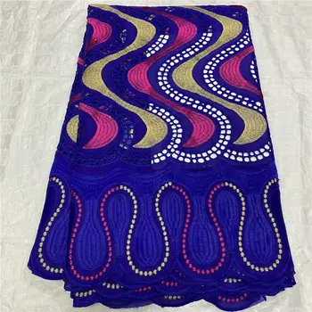 

2020 High Quality African Net Lace Fabric Blue Nigerian 100% Cotton Embroidery French Swiss Voile Lace Fabric 5Yards/Lot