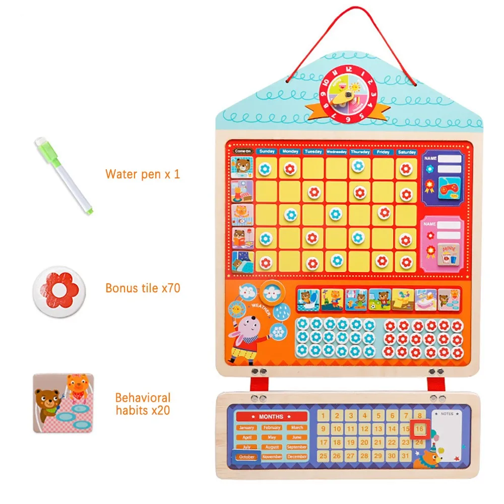 

Wooden Magnetic Calendar Time Educational Toys Reward Activity Responsibility Chart Calendar Kids Schedule Learning Toys