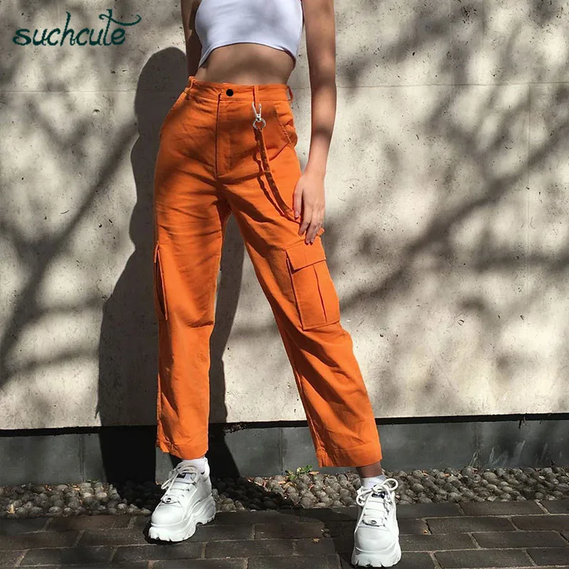 

SUCHCUTE Pants For Women Pockage Wide Leg In a Cage Casual Warm Cargo Pant Femme Punk Female Trouser Harajuku Pantalones Mujer