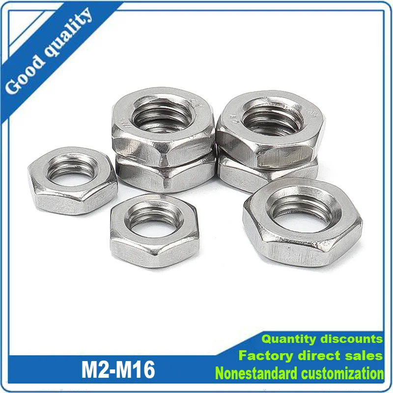 M8 M10 M12 M14 M16 FINE PITCH Hexagon Half Nuts - A2