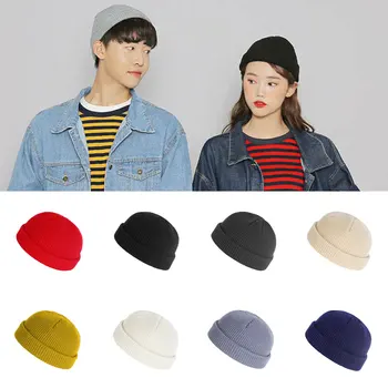 

2020 Fashion Trend 1pc Unisex Men Women Solid Casual Beanie Hat Warm Ribbed Turn Ski Fisherman Docker Hat Warmers Accessories
