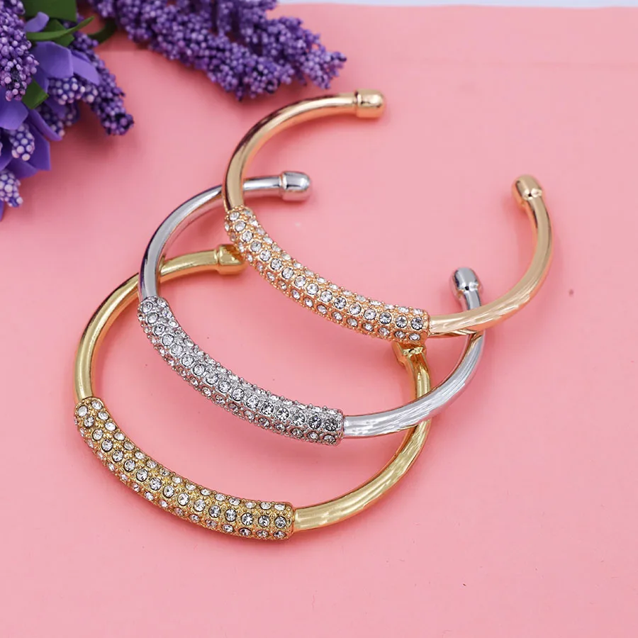 

TSROUND 3-Tone Gold Silver Rose Color Bracelets Highly Polished Letter C Shape Fashion Open Jewelry Bangles for Women