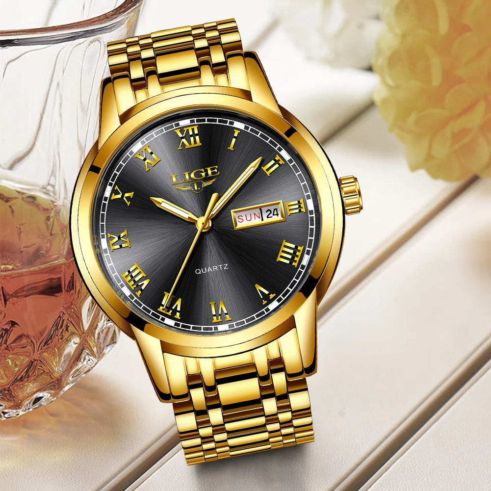 LIGE мужские часы лучший бренд класса люкс полная сталь кварцевые Бизнес золотые часы Военные Спортивные Водонепроницаемые наручные часы Relogio Masculino