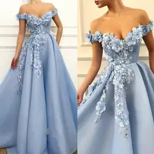 Горячая Распродажа, синие элегантные платья для выпускного вечера, кружевное вечернее платье из жемчуга с объемной цветочной аппликацией, трапециевидные Вечерние платья на заказ