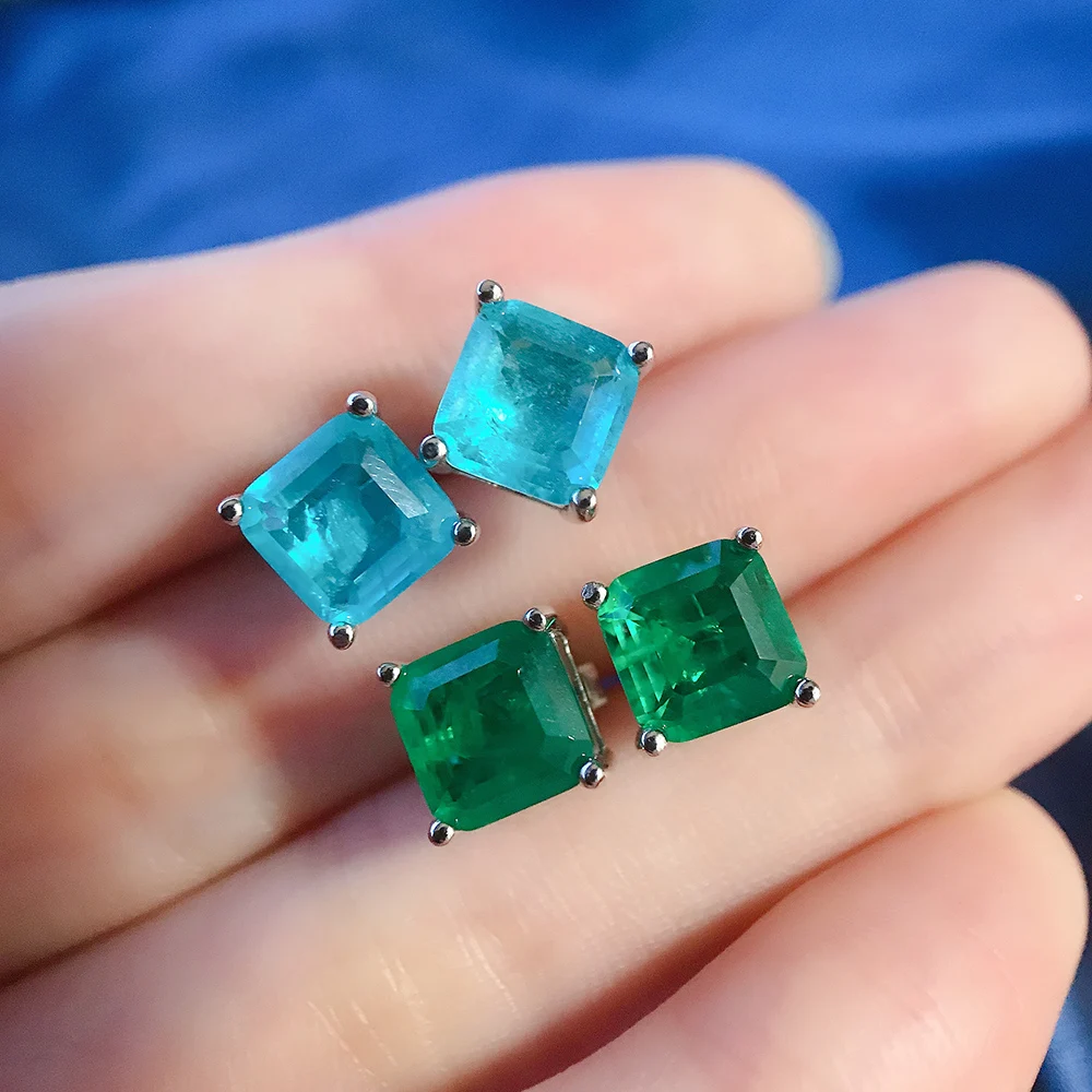 Искусственный Paraiba камень 925 стерлингового серебра 7x7 мм изумрудная огранка