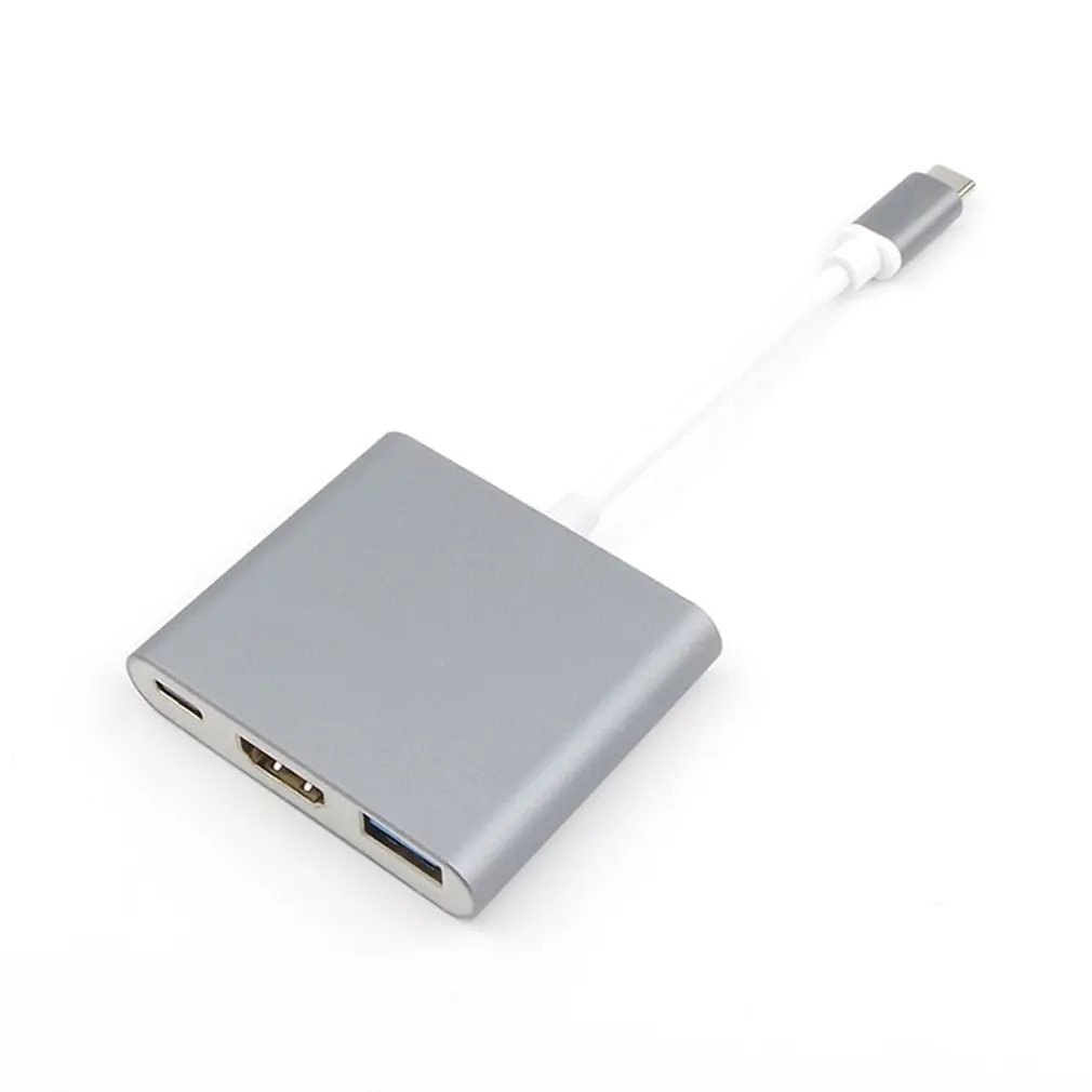 3 в 1 USB-C к HDMI кабель конвертер для Apple Macbook USB 3,1 Thunderbolt 3 type C переключатель к HDMI 4K концентратор адаптер кабель 1080P - Цвет: Gray