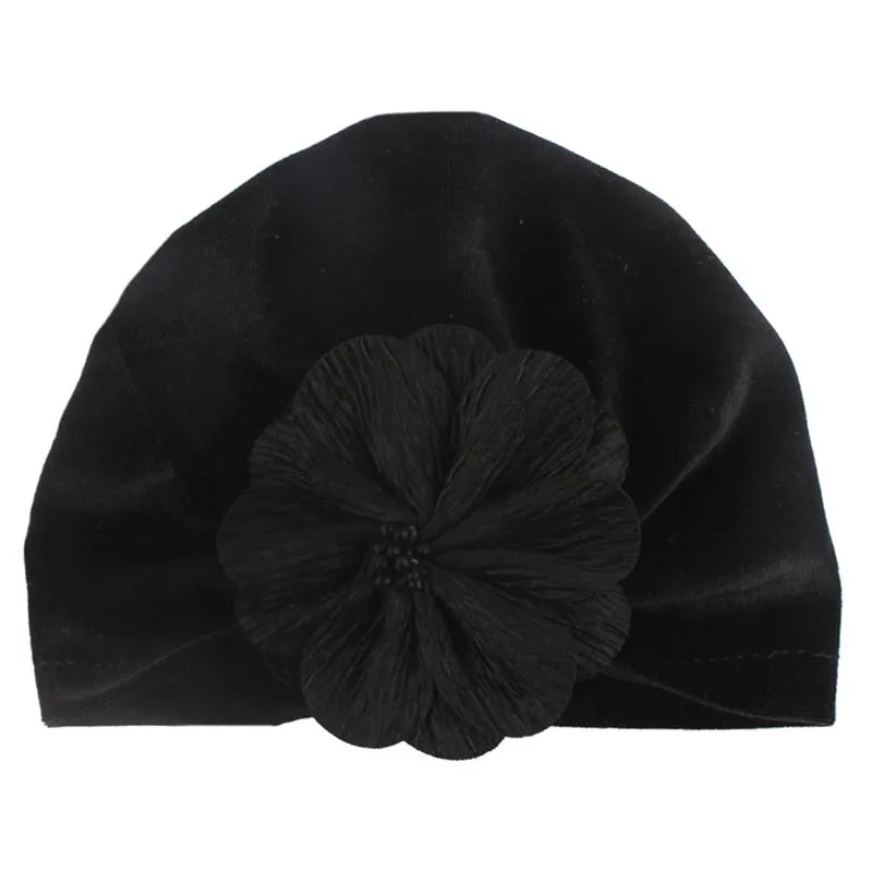 Новая бархатная детская шапочка колпачок, мягкая однотонная шляпка для девочки, тюрбан, милая детская шапка, широкий берет-Боб, реквизит для фотосъемки новорожденных - Цвет: style1 black
