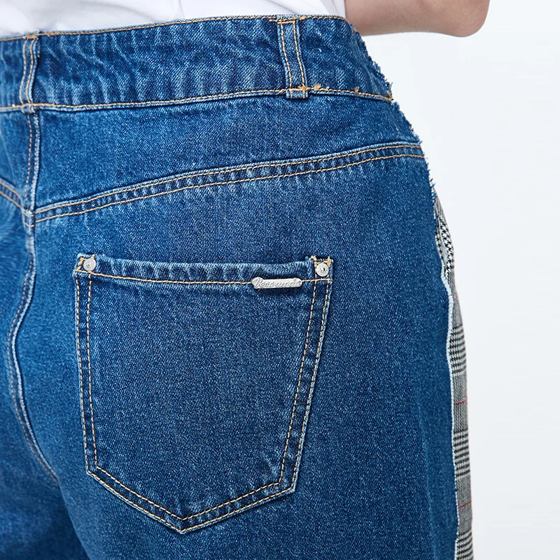 Vero Moda Новые поступления джинсы женские женские джинсовые сплайсинга плед печати широкие брюки повседневные | 318449510