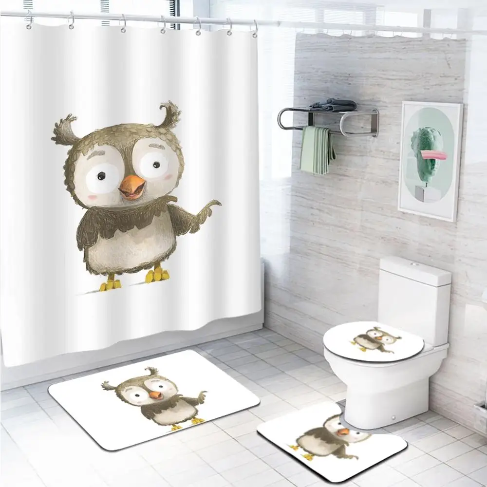 

New Anti-Mold Carpet Waterproof Shower Curtain Carpet Three-Piece Combination Non-Slip Toilet Cushion Four-Piece Set