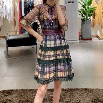 

2020 Summer New Dresses Women Temperament Elegant Vintage Patchwork Lace Party Dress